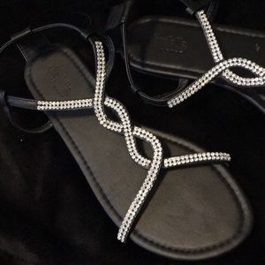 Black jeweled sandals, unworn.